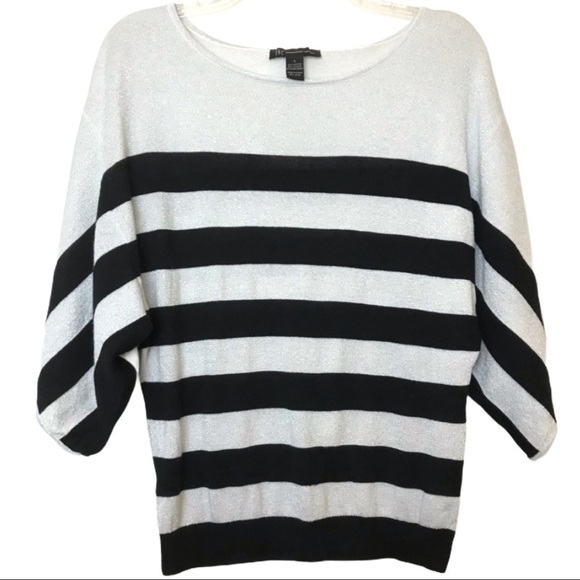 INC International Concepts Black Silver Striped Dolman Sleeve Top Size S - Picture 1 of 4
